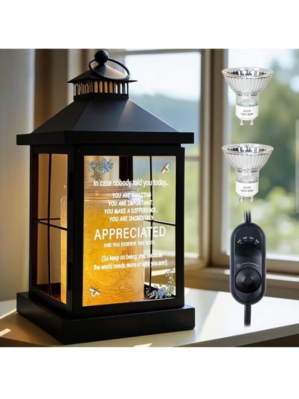 Decorative Candle Warmer Lantern With Timer & Dimmer Safe Enclosed Design